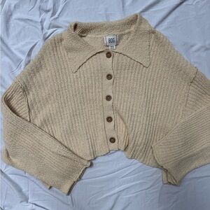 BDG Beige Ribbed Button-Up Cardigan